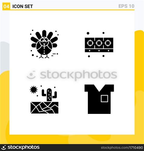 Editable Vector Line Pack of 4 Simple Solid Glyphs of corn, sun, turkey, food, clothes Editable Vector Design Elements