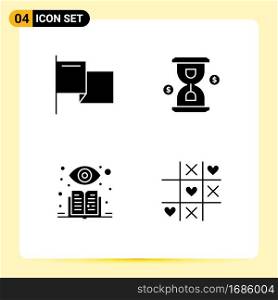 Editable Vector Line Pack of 4 Simple Solid Glyphs of country, supervised learning, glass, investment, heart Editable Vector Design Elements