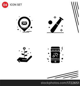 Editable Vector Line Pack of 4 Simple Solid Glyphs of email, growth, message, game, startup Editable Vector Design Elements