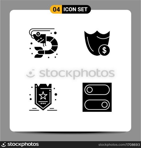 Editable Vector Line Pack of 4 Simple Solid Glyphs of fish, dollar, sea food, safety, optimization Editable Vector Design Elements