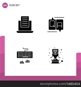 Editable Vector Line Pack of 4 Simple Solid Glyphs of laptop, type, chat, message, brazilian Editable Vector Design Elements