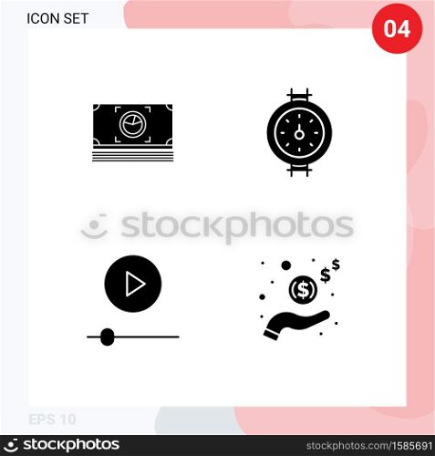 Editable Vector Line Pack of 4 Simple Solid Glyphs of money, player, dollar, pipe, hand Editable Vector Design Elements