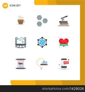 Editable Vector Line Pack of 9 Simple Flat Colors of analytics, modeling, space, design, wood Editable Vector Design Elements
