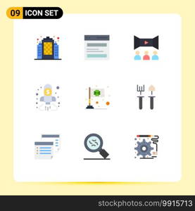 Editable Vector Line Pack of 9 Simple Flat Colors of day, finance, cinema, chart, analysis Editable Vector Design Elements