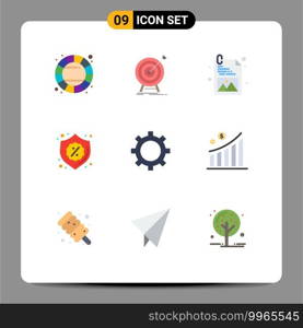 Editable Vector Line Pack of 9 Simple Flat Colors of management, sale, target, discount, security Editable Vector Design Elements