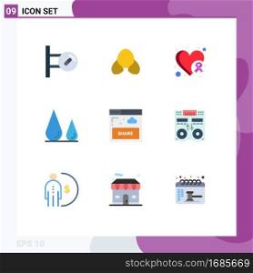 Editable Vector Line Pack of 9 Simple Flat Colors of share, science, breast, lab, biology Editable Vector Design Elements