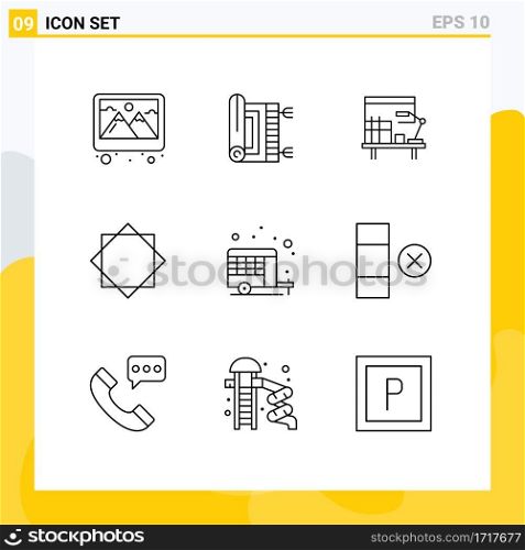 Editable Vector Line Pack of 9 Simple Outlines of agriculture, virus, namaz, security, table Editable Vector Design Elements