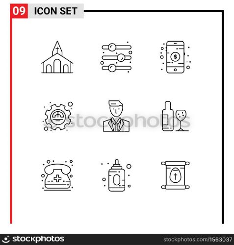 Editable Vector Line Pack of 9 Simple Outlines of boss, performance, toggle switch, excellency, shop Editable Vector Design Elements