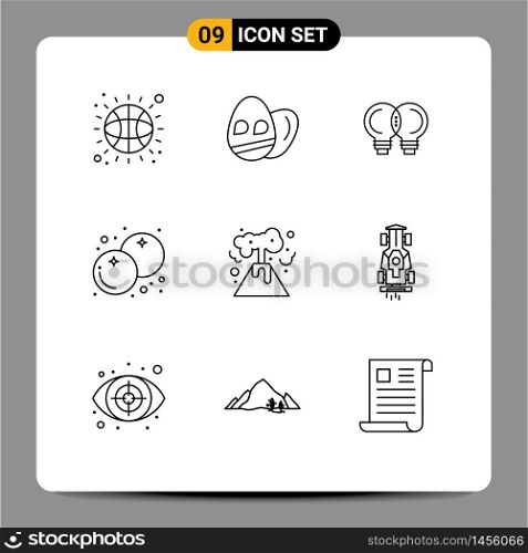 Editable Vector Line Pack of 9 Simple Outlines of car, nuclear, mechanic, energy, fruit Editable Vector Design Elements