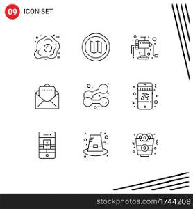 Editable Vector Line Pack of 9 Simple Outlines of dating, sport, grinder, exercise, mail Editable Vector Design Elements