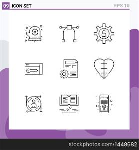 Editable Vector Line Pack of 9 Simple Outlines of edit, setting, settings, profile, room Editable Vector Design Elements