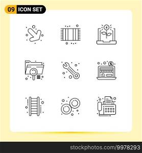 Editable Vector Line Pack of 9 Simple Outlines of file, document, banking, data, investment Editable Vector Design Elements