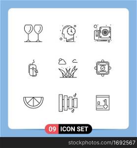 Editable Vector Line Pack of 9 Simple Outlines of grasses, shopping, computer, online, click Editable Vector Design Elements
