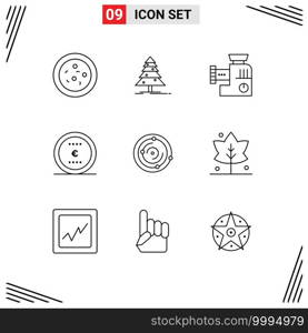 Editable Vector Line Pack of 9 Simple Outlines of health, univers, manual, spase, money Editable Vector Design Elements