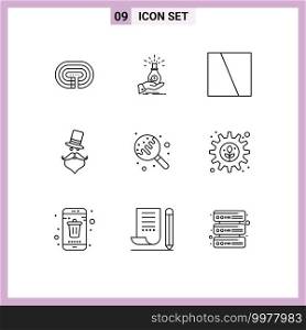 Editable Vector Line Pack of 9 Simple Outlines of hipster, layout, capital, interface, collage Editable Vector Design Elements