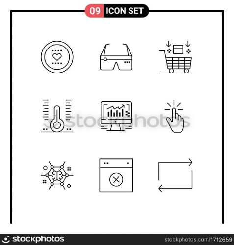 Editable Vector Line Pack of 9 Simple Outlines of hospital, health, glasses, valentine, robot Editable Vector Design Elements