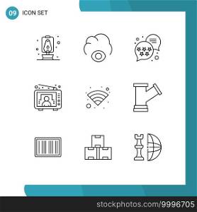 Editable Vector Line Pack of 9 Simple Outlines of plump, wireless, rating, wifi, user Editable Vector Design Elements