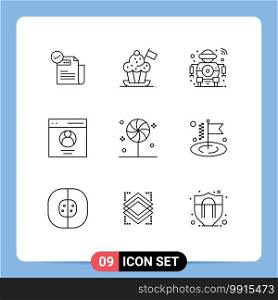 Editable Vector Line Pack of 9 Simple Outlines of profile, communication, cooker hat, tech, scanning Editable Vector Design Elements
