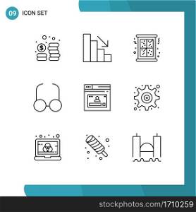 Editable Vector Line Pack of 9 Simple Outlines of profile, web, window, page, view Editable Vector Design Elements
