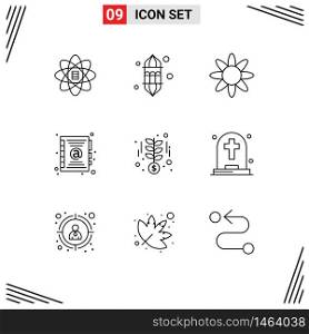 Editable Vector Line Pack of 9 Simple Outlines of startup, growth, festival, contact, address Editable Vector Design Elements