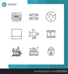 Editable Vector Line Pack of 9 Simple Outlines of transport, flight, holiday, cancel, grid Editable Vector Design Elements