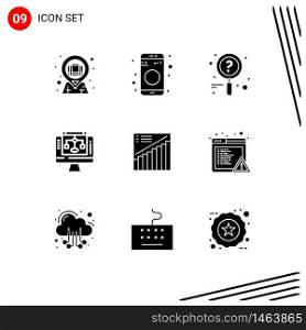 Editable Vector Line Pack of 9 Simple Solid Glyphs of analytics, chart, news, computer, share Editable Vector Design Elements