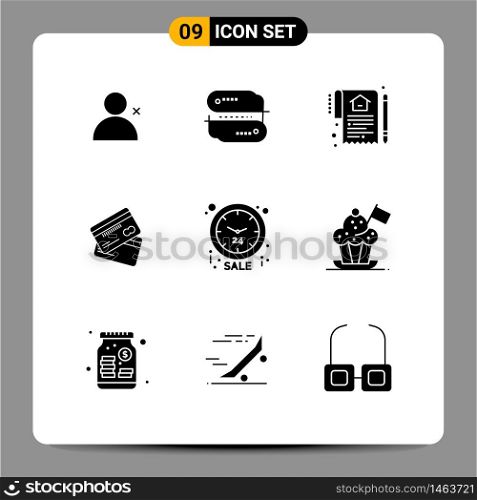 Editable Vector Line Pack of 9 Simple Solid Glyphs of money, credit card, home, cards, creditcard Editable Vector Design Elements