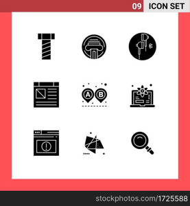 Editable Vector Line Pack of 9 Simple Solid Glyphs of route, destination, phone, website, computer Editable Vector Design Elements