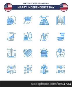 Editable Vector Line Pack of USA Day 16 Simple Blues of can; entrance; landmark; day; doors Editable USA Day Vector Design Elements