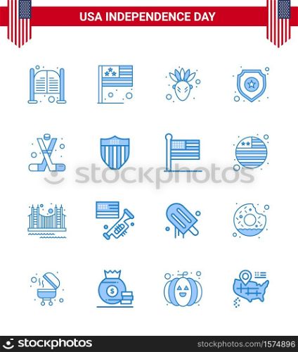 Editable Vector Line Pack of USA Day 16 Simple Blues of ice hockey; sign; usa; star; shield Editable USA Day Vector Design Elements