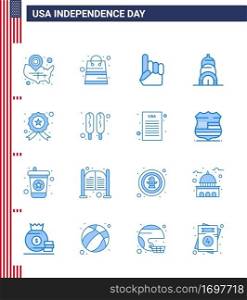 Editable Vector Line Pack of USA Day 16 Simple Blues of investigating; usa; shop; building; american Editable USA Day Vector Design Elements