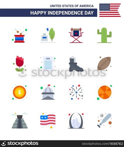Editable Vector Line Pack of USA Day 16 Simple Flats of american; usa; american; cactus; star Editable USA Day Vector Design Elements