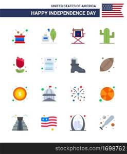 Editable Vector Line Pack of USA Day 16 Simple Flats of american; usa; american; cactus; star Editable USA Day Vector Design Elements