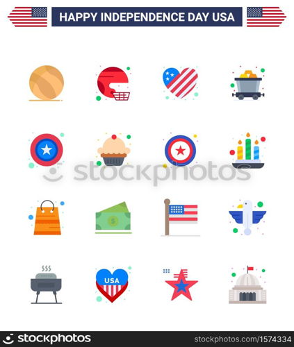 Editable Vector Line Pack of USA Day 16 Simple Flats of men; mine; state; cart; heart Editable USA Day Vector Design Elements