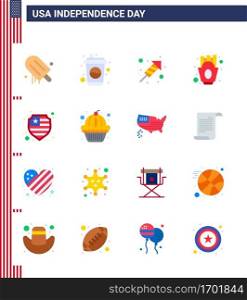 Editable Vector Line Pack of USA Day 16 Simple Flats of protection  food  fire work  fries  chips Editable USA Day Vector Design Elements