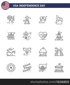 Editable Vector Line Pack of USA Day 16 Simple Lines of hat  entertainment  officer  circus  usa Editable USA Day Vector Design Elements
