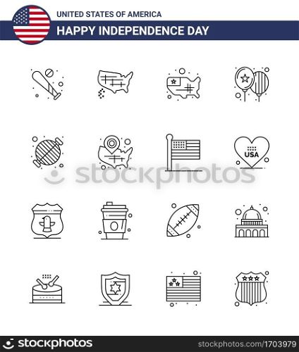 Editable Vector Line Pack of USA Day 16 Simple Lines of party; bbq; usa; barbecue; party Editable USA Day Vector Design Elements