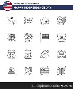 Editable Vector Line Pack of USA Day 16 Simple Lines of party  bbq  usa  barbecue  party Editable USA Day Vector Design Elements