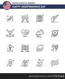 Editable Vector Line Pack of USA Day 16 Simple Lines of sport  hokey  badge  american  hand Editable USA Day Vector Design Elements