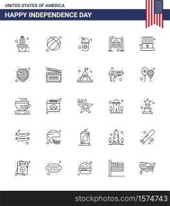 Editable Vector Line Pack of USA Day 25 Simple Lines of american; day; bottle; saloon; bar Editable USA Day Vector Design Elements