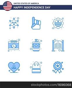 Editable Vector Line Pack of USA Day 9 Simple Blues of drink  day  country  date  american Editable USA Day Vector Design Elements
