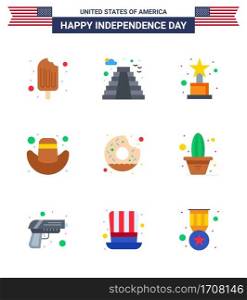 Editable Vector Line Pack of USA Day 9 Simple Flats of food; round; achievement; donut; cap Editable USA Day Vector Design Elements