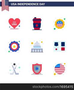Editable Vector Line Pack of USA Day 9 Simple Flats of shield  wisconsin  american  usa  capitol Editable USA Day Vector Design Elements