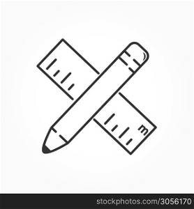 Editable vector pencil and ruler icon. Isolated style, simple design.