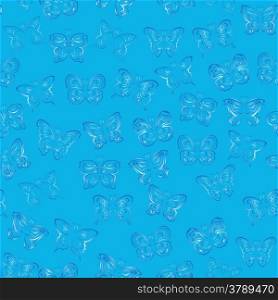 Editable vector seamless pattern with blue gradient butterflies over blue background. Seamless pattern with blue gradient butterflies