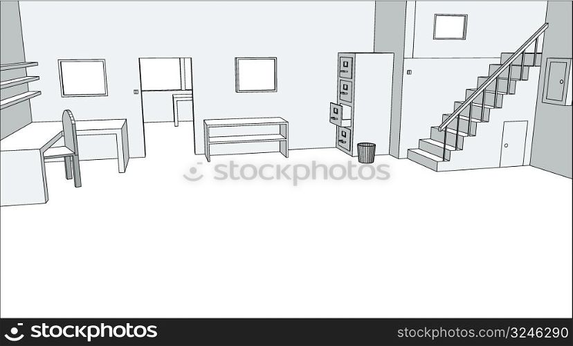 Editable vector sketch of an office with copy space
