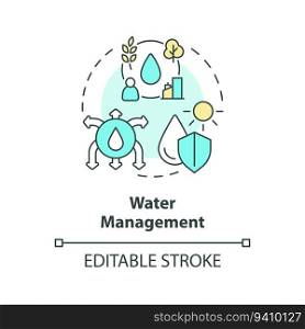 Editable water management icon representing heatflation concept, isolated vector, global warming solutions linear illustration.. Water management icon heatflation concept