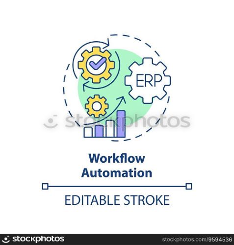 Editable workflow automation icon concept, isolated vector, enterprise resource planning thin line illustration.. 2D workflow automation line icon concept