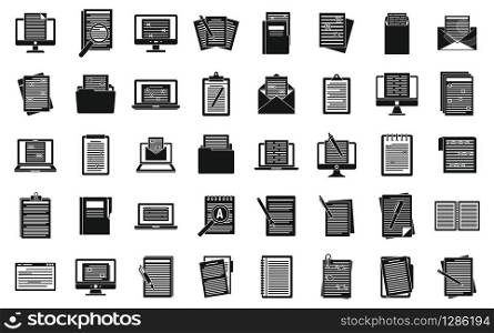 Editor document icons set. Simple set of editor document vector icons for web design on white background. Editor document icons set, simple style