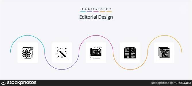 Editorial Design Glyph 5 Icon Pack Including education. creative. gdpr. browser. layout